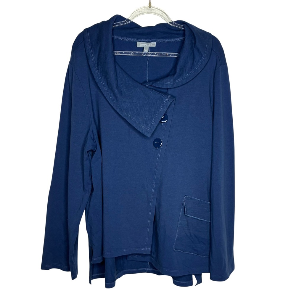 Habitat Clothes to Live In Womens Large Jacket Blue Asymmetrical Button Cotton
